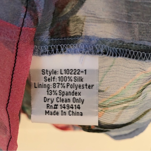 Johnny Was silk floral blouse pink black and light blue sheer tassel neck S - Picture 6 of 8